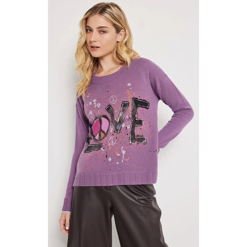 Lisa Todd Found Love Sweater Purple‎ Love Peace Sign Wool Cashmere Womens Small